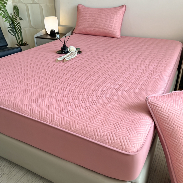 91家纺网 家纺一手货源 找家纺 梵克保罗 2025新款凉感丝床笠凉席三件套--饼干系列 粉色