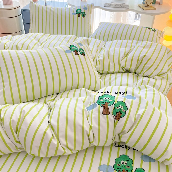 91家纺网 家纺一手货源 找家纺 雅居纺家纺 2025新款全棉老粗布绣花四件套单被套 发财树