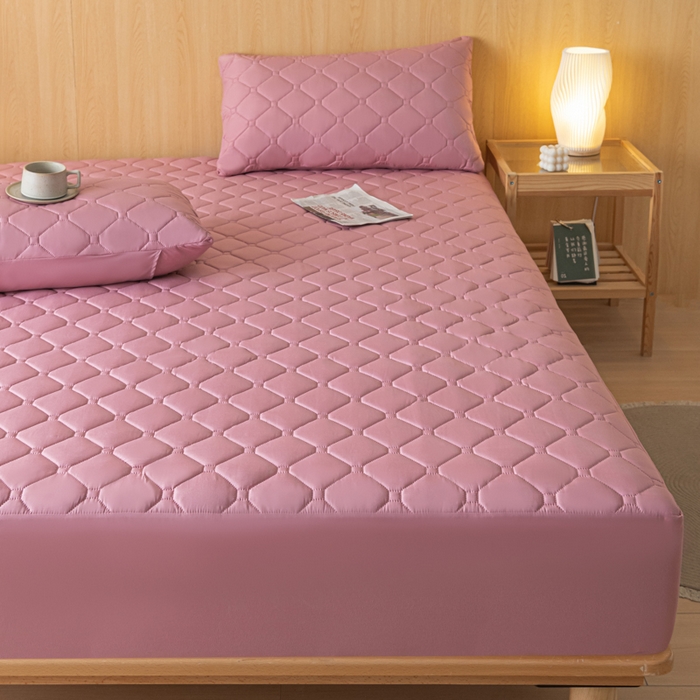 91家纺网 家纺一手货源 找家纺 梵克保罗 2025新款纯色加棉防水大豆纤维床笠 豆沙奶昔