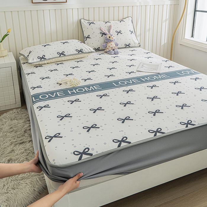 91家纺网 家纺一手货源 找家纺 卢赛尔 2025新款凉感丝提花凉席床笠款 蝴蝶结