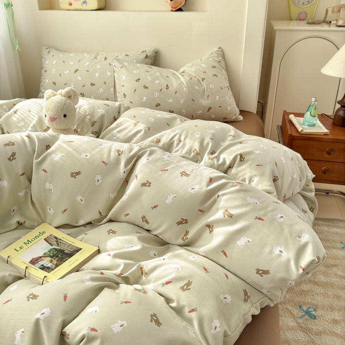 91家纺网 家纺一手货源 找家纺 冕悠家纺 2025新款热款A类高克重针织双层纱四件套系列 （提供买家秀） 萝卜兔