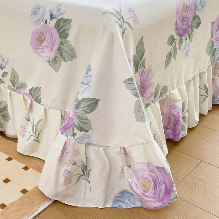 91家纺网 家纺一手货源 找家纺 2025新款全棉花边款床单 假日玫瑰