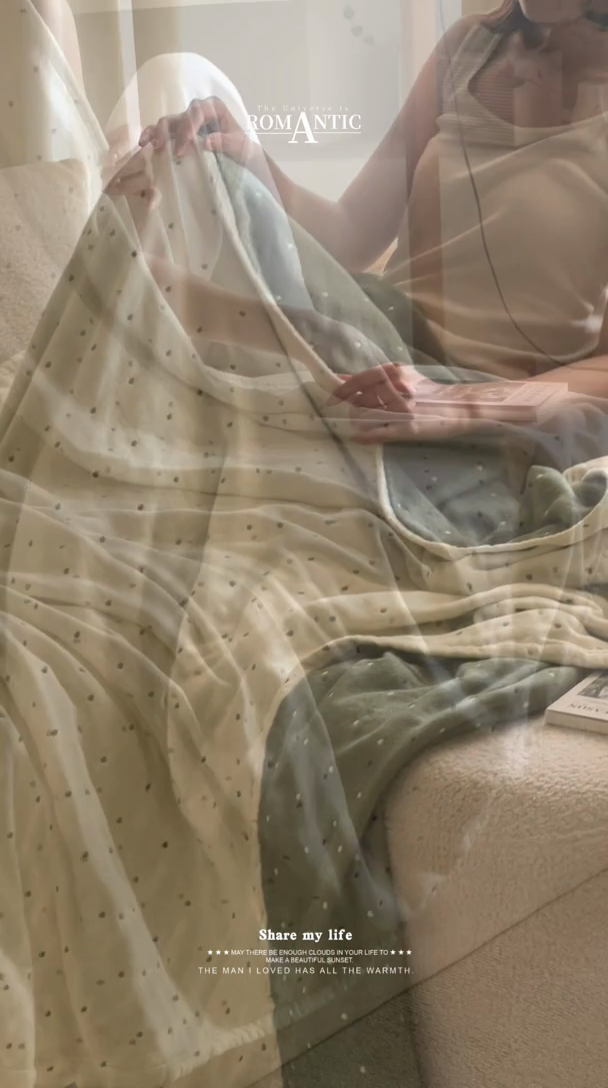 91家纺网 家纺一手货源 找家纺 雯雨2025新款A类全棉四层爱心刺绣纱布毛巾被 爱心白+绿色