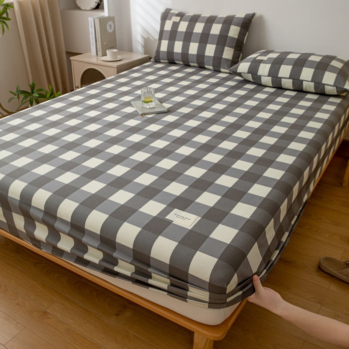 91家纺网 家纺一手货源 找家纺 梵克保罗 2025新款亲肤舒适全棉印花系列床笠 灰格调