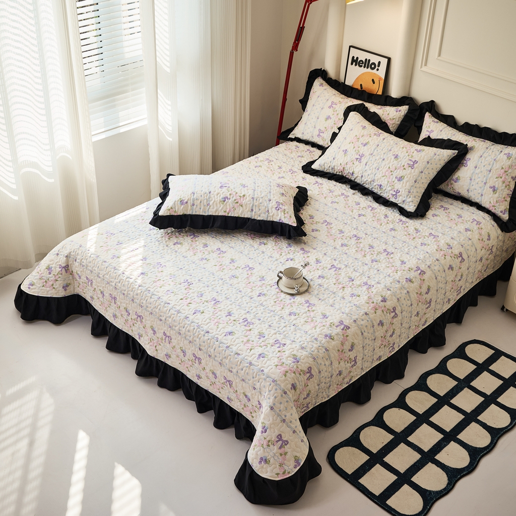 91家纺网 家纺一手货源 找家纺 蝶帕家纺 2025新款法式赫本风韩版花边水洗棉床盖四件套 氧气周末