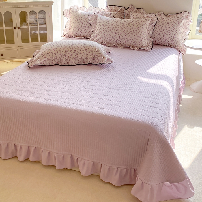 91家纺网 家纺一手货源 找家纺 仟网汇 2025新款赫本针织双层纱床盖四件套 倾心