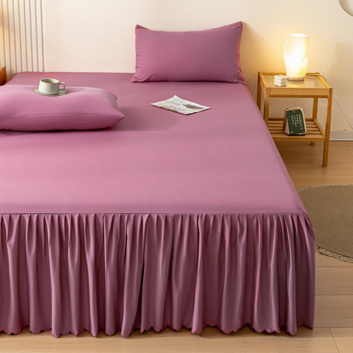 91家纺网 家纺一手货源 找家纺 梵克保罗 2025新款亲肤磨毛舒适柔软纯色Q系列床裙 Q-冷玫瑰