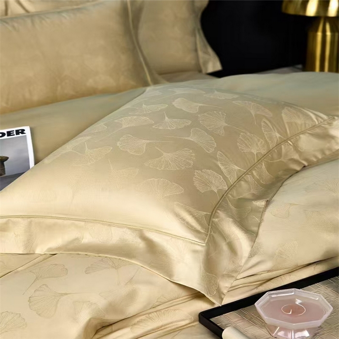 91家纺网 家纺一手货源 找家纺 优品阁 2024新款长绒棉贡缎提花--欧式轻奢提花系列叶叶情深-奶油米