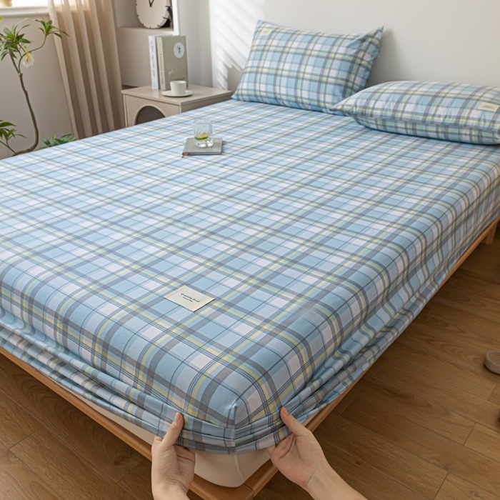 91家纺网 家纺一手货源 找家纺 梵克保罗 2025新款亲肤舒适全棉印花系列床笠 简兮蓝