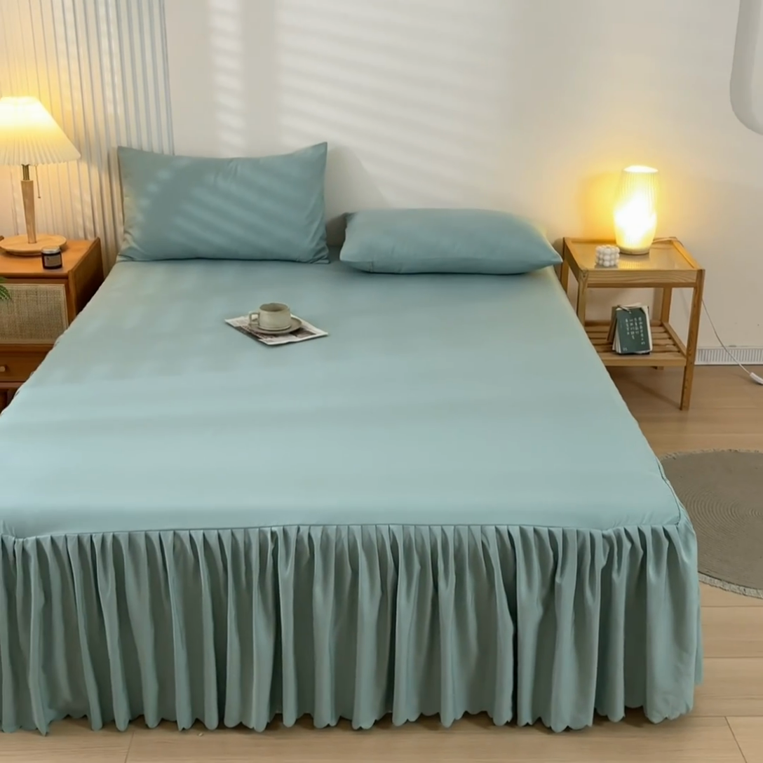 91家纺网 家纺一手货源 找家纺 梵克保罗 2025新款亲肤磨毛舒适柔软纯色Q系列床裙 Q-墨绿