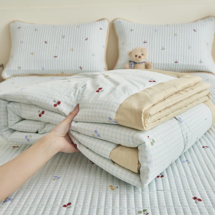 91家纺网 家纺一手货源 找家纺 子由家居 2025新款纯棉新疆棉花被被子被子 棉花被-方格樱桃