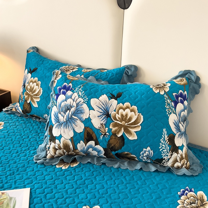 91家纺网 家纺一手货源 找家纺 2025新款水晶绒床单盖毯单人三件套花边毯子冬季加厚保暖双人加棉防滑绒毯 蓝色蝶恋花