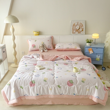 2025新款小清新系列水洗棉夏被 草莓日记