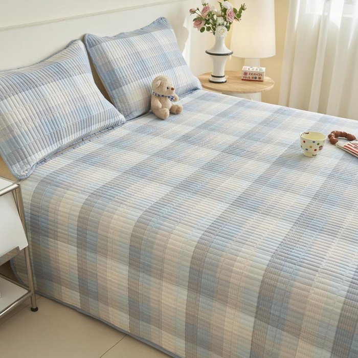 91家纺网 家纺一手货源 找家纺 子由家居 2025新款纯棉印花夹棉床盖 棉花被-经典格