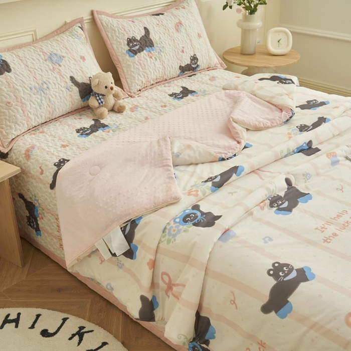 91家纺网 家纺一手货源 找家纺 子由家居 2025新款凉感丝豆豆夏被四件套 凉感豆豆被-喵星人