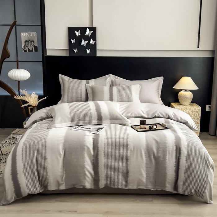 91家纺网 家纺一手货源 找家纺 倾慕家纺 2025新款60S提花全棉单品被套 波格灰