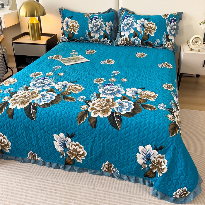 91家纺网 家纺一手货源 找家纺 2025新款水晶绒床单盖毯单人三件套花边毯子冬季加厚保暖双人加棉防滑绒毯 蓝色蝶恋花