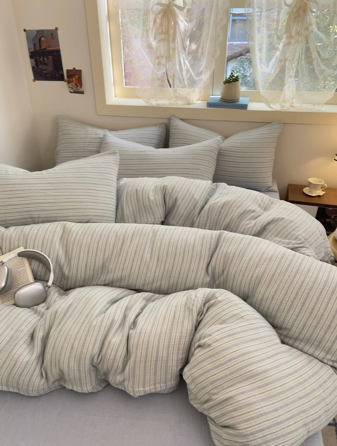 91家纺网 家纺一手货源 找家纺 艾咪-Amy ntmy 2025新款条纹款全棉双层皱皱纱四件套 小半粉米
