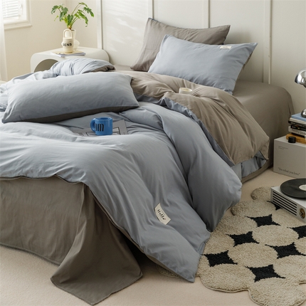 91家纺网 家纺一手货源 找家纺 （总）798家纺 2025新款全棉13070纯色双拼系列单被套场景一
