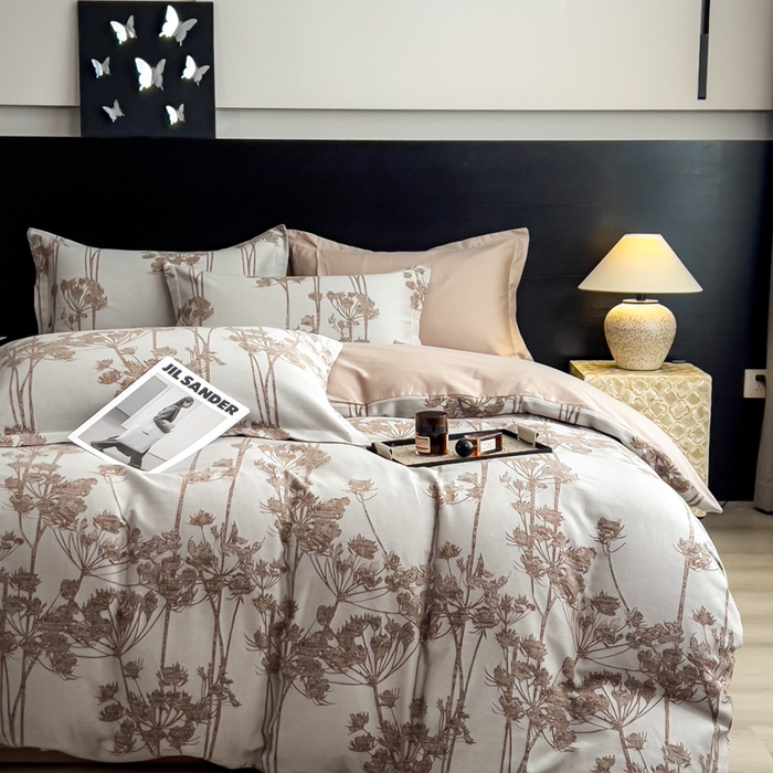 91家纺网 家纺一手货源 找家纺 倾慕家纺 2025新款60S提花全棉四件套 椿屿咖