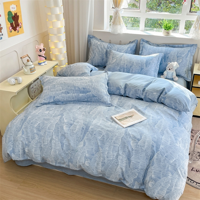 91家纺网 家纺一手货源 找家纺 大吉 2025新款100全棉纯棉喷气小清新被套四件套纯棉三件套床笠四件套单被套单枕套 雨落芭蕉