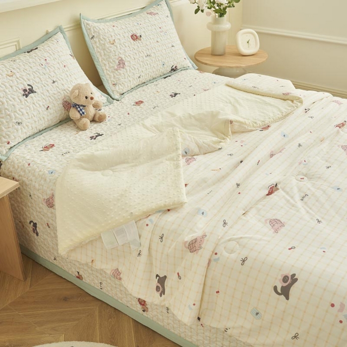 91家纺网 家纺一手货源 找家纺 子由家居 2025新款凉感丝豆豆夏被四件套 凉感豆豆被-动物世界