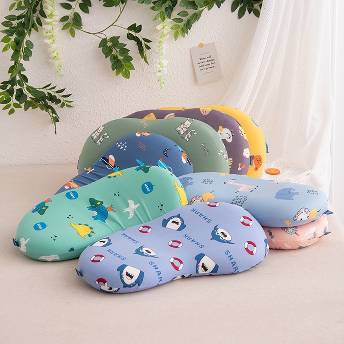 91家纺网 家纺一手货源 找家纺 芯洲 2025年新款猫肚皮枕芯慢回弹牛奶丝卡通记忆枕头 蓝 绿 黄 粉 咖 随机花型颜色可选  30*50cm