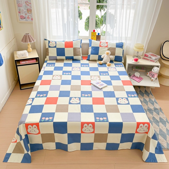 91家纺网 家纺一手货源 找家纺 莱通2025新款原棉老粗布床单 梦格兔兔