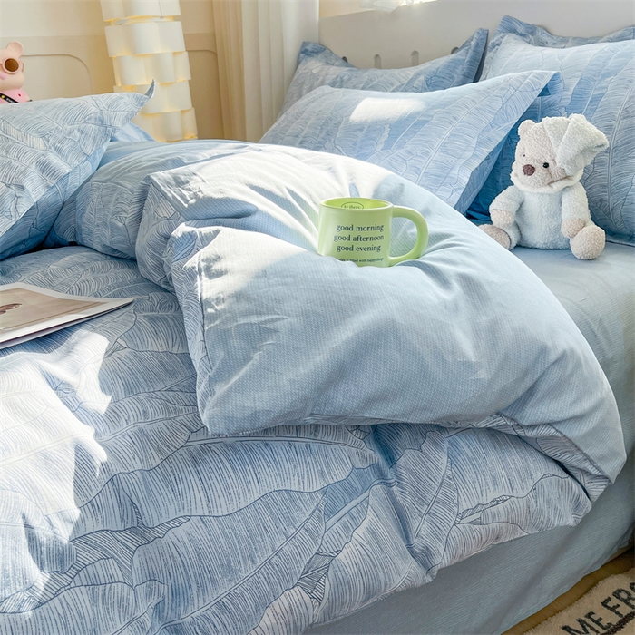 91家纺网 家纺一手货源 找家纺 大吉 2025新款100全棉纯棉喷气小清新被套四件套纯棉三件套床笠四件套单被套单枕套 雨落芭蕉