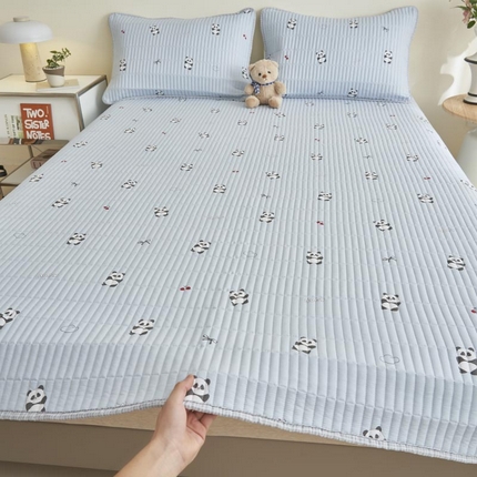 子由家居 2025新款纯棉印花夹棉床盖 棉花被-熊猫乐园