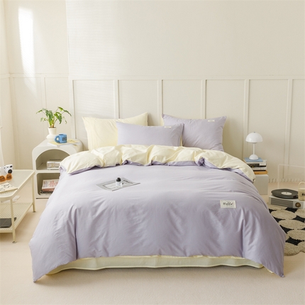 91家纺网 家纺一手货源 找家纺 （总）798家纺 2025新款全棉13070纯色双拼系列四件套场景一