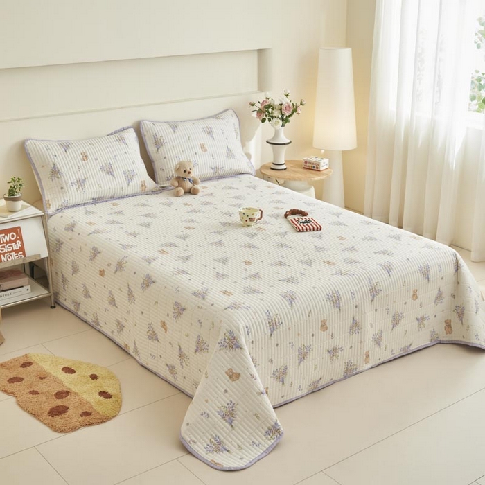 91家纺网 家纺一手货源 找家纺 子由家居 2025新款纯棉印花夹棉床盖 棉花被-花心熊