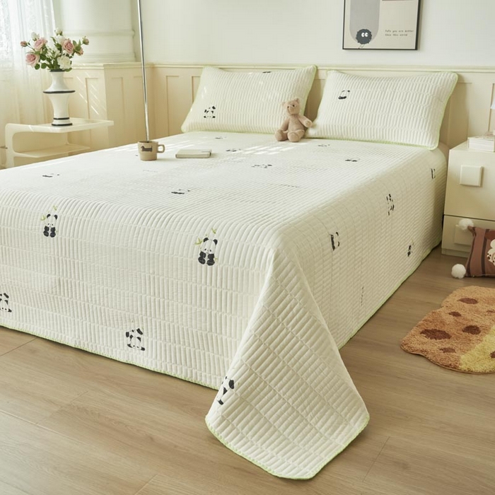 91家纺网 家纺一手货源 找家纺 子由家居 2025新款水洗邹邹纱小清新床盖 床盖-熊猫