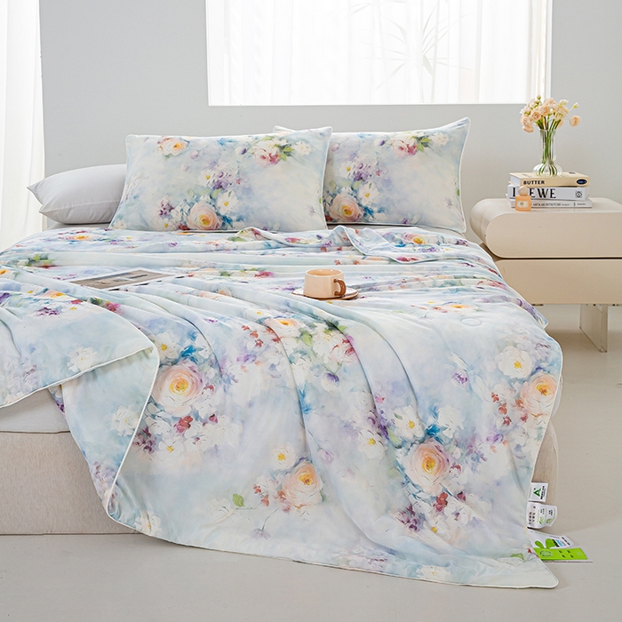 91家纺网 家纺一手货源 找家纺 欧雅搁家纺 2025新款3D数码印花有氨冷感冰激淋凉感丝夏被空调被大豆纤维被子夏凉被 花城秘境