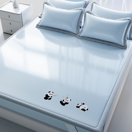 莱轩席业 2025新款凉感冰丝藤席-白熊日记 幽梦蓝-床席