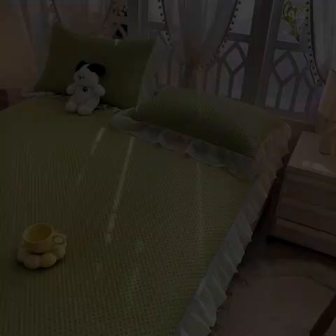 91家纺网 家纺一手货源 找家纺 眠势力 2025新款华夫格花边床笠豆豆凉席款夏季凉感床垫保护套 （提供买家秀） 西瓜绿