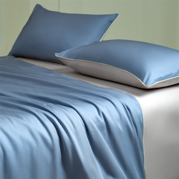 91家纺网 家纺一手货源 找家纺 笙意家纺 2025新款凉感水洗真丝麻绳双拼夏凉被-华尔兹系列 华尔兹-宾利蓝+山灰