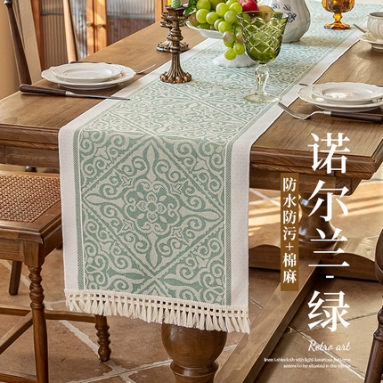 91家纺网 家纺一手货源 找家纺 南通大梧纺织 2025新款北欧桌旗（防泼水） 诺尔兰-绿