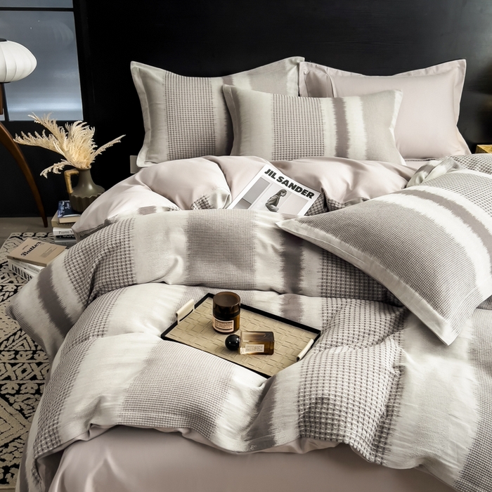 91家纺网 家纺一手货源 找家纺 倾慕家纺 2025新款60S提花全棉四件套 波格灰