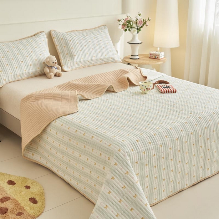 91家纺网 家纺一手货源 找家纺 子由家居 2025新款纯棉印花夹棉床盖 棉花被-千结缘