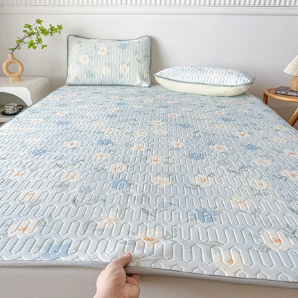 91家纺网 家纺一手货源 找家纺 悦织湾家纺 2025新款床单款乳胶席三件套印花纯色冰丝凉感夏凉席 花韵兰