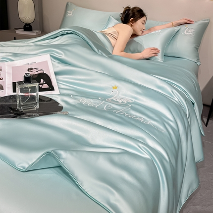如一 2025新款水洗冰丝麻绳夏被四件套天鹅系列 天鹅-梵星兰