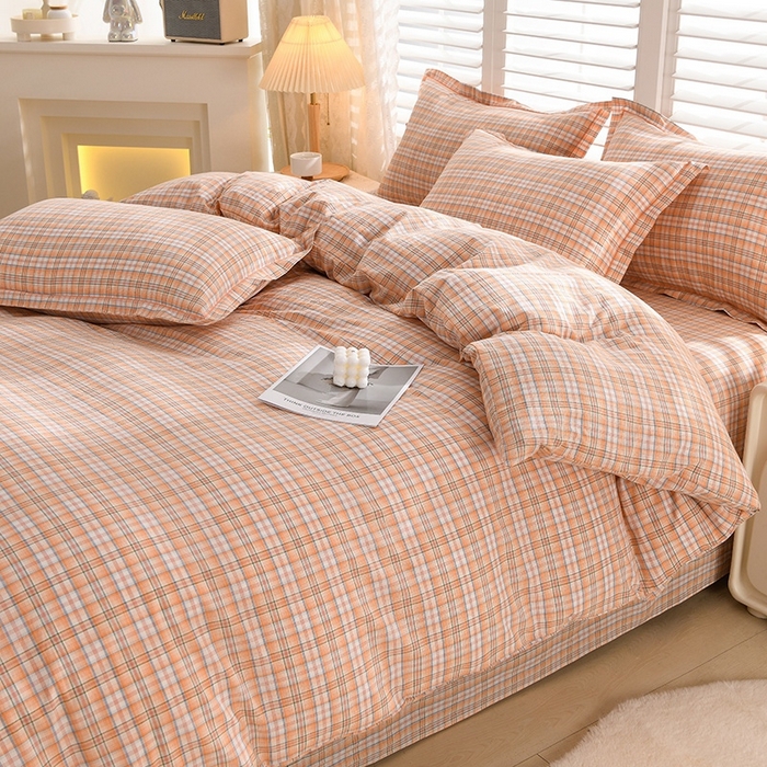 91家纺网 家纺一手货源 找家纺 润淳家居 2025新款A类全棉水洗棉四件套三件套 巴比 桔