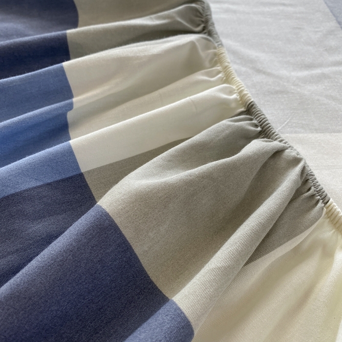 91家纺网 家纺一手货源 找家纺 凌云2025新款13372A类全棉床笠    蓝大格