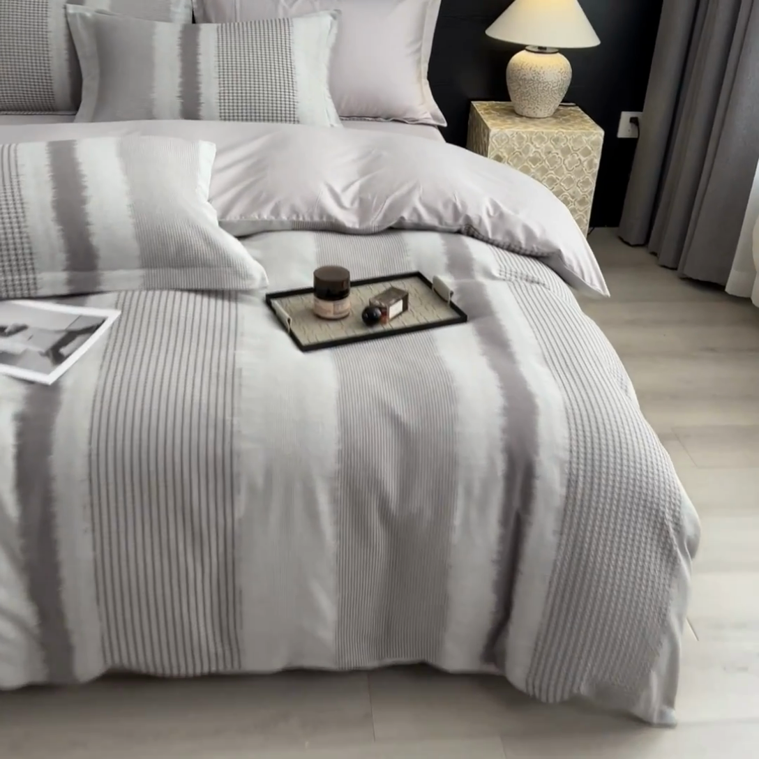 91家纺网 家纺一手货源 找家纺 倾慕家纺 2025新款60S提花全棉四件套 波格灰