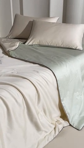 91家纺网 家纺一手货源 找家纺 笙意家纺 2025新款凉感水洗真丝麻绳双拼夏凉被-华尔兹系列 华尔兹-奶昔白+水果清香