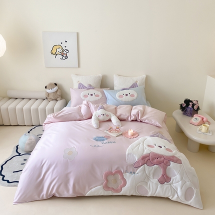 （总）星野 2025新款双股澳棉精致刺绣四件套-奶油兔