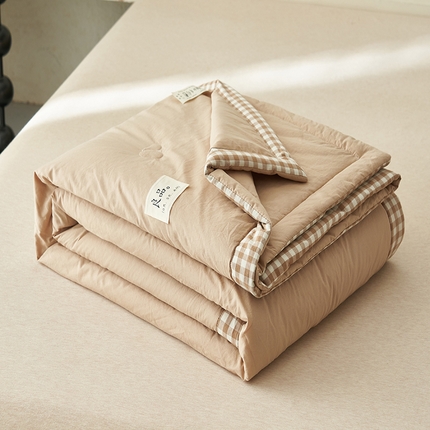 子由家居 2025新款水洗棉棋盘格织标大豆纤维夏被被子被芯 棋盘格边夏被-浅驼