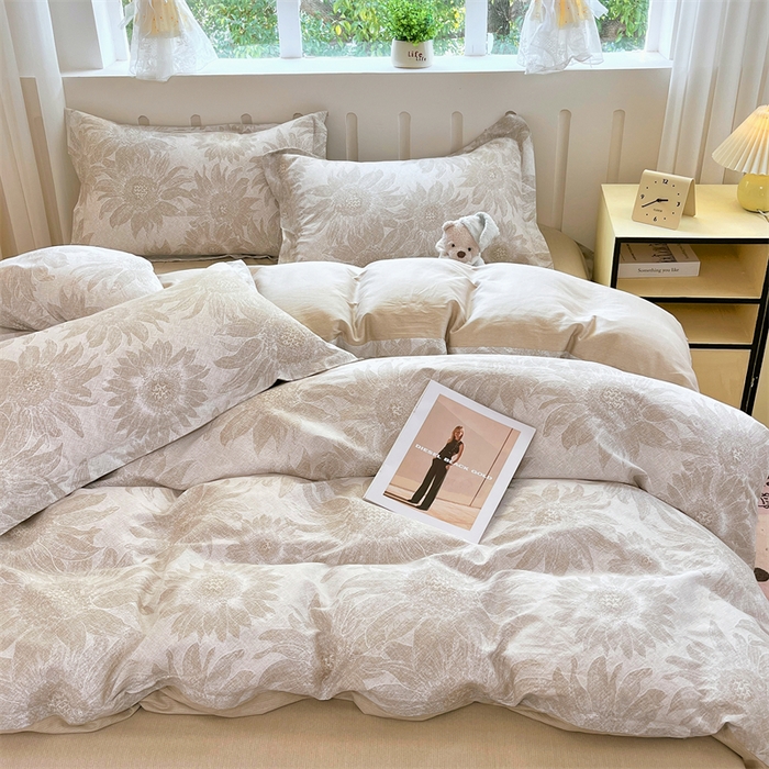 91家纺网 家纺一手货源 找家纺 大吉 2025新款100全棉纯棉喷气小清新被套四件套纯棉三件套床笠四件套单被套单枕套 复古向日葵