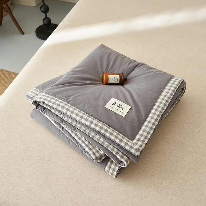 91家纺网 家纺一手货源 找家纺 子由家居 2025新款水洗棉棋盘格织标大豆纤维夏被被子被芯 棋盘格边夏被-暗灰